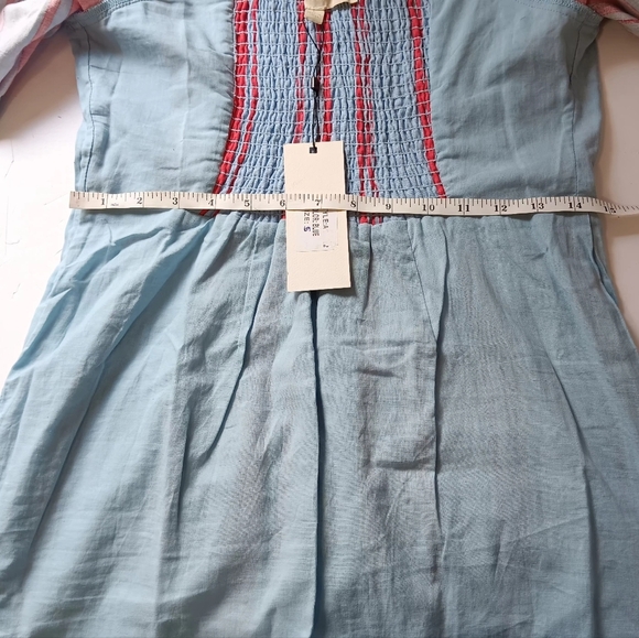 off-the-shoulder blouse buttons Full, sz M, linen blend,Tie balloon Sleeve, - Picture 8 of 11